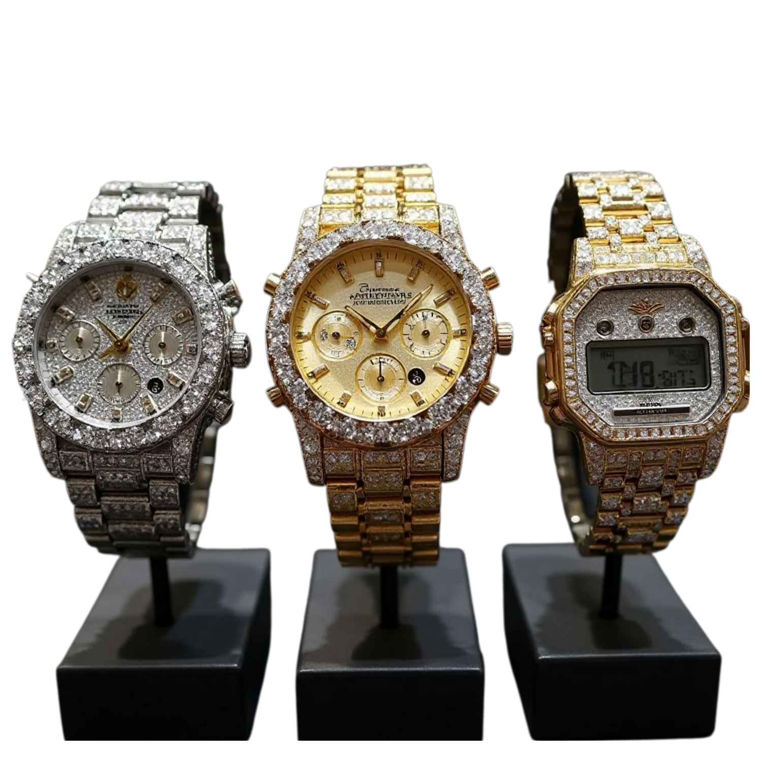 Hip-hop luxury watches iced out with diamonds and blue dials for bold style and statement making