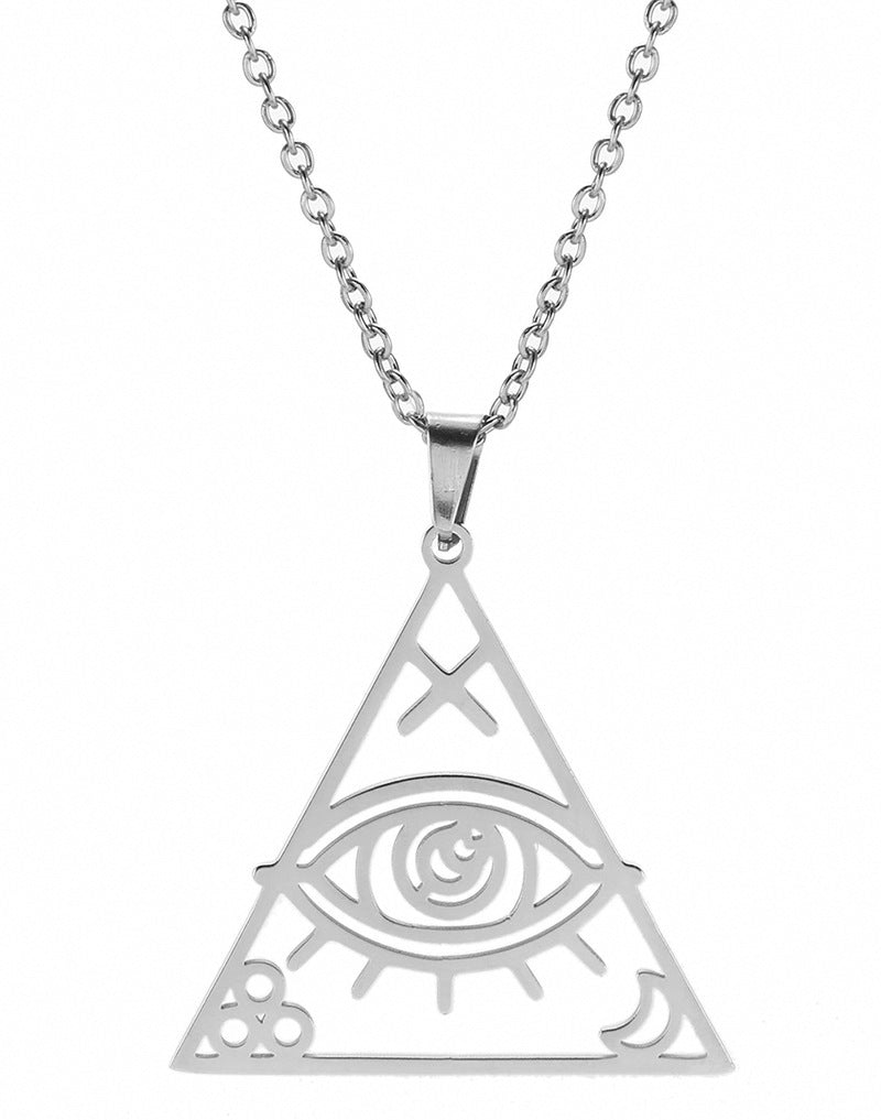 Men's Hip Hop Pyramid Eye Of Horus Triangle Stainless Steel Necklace