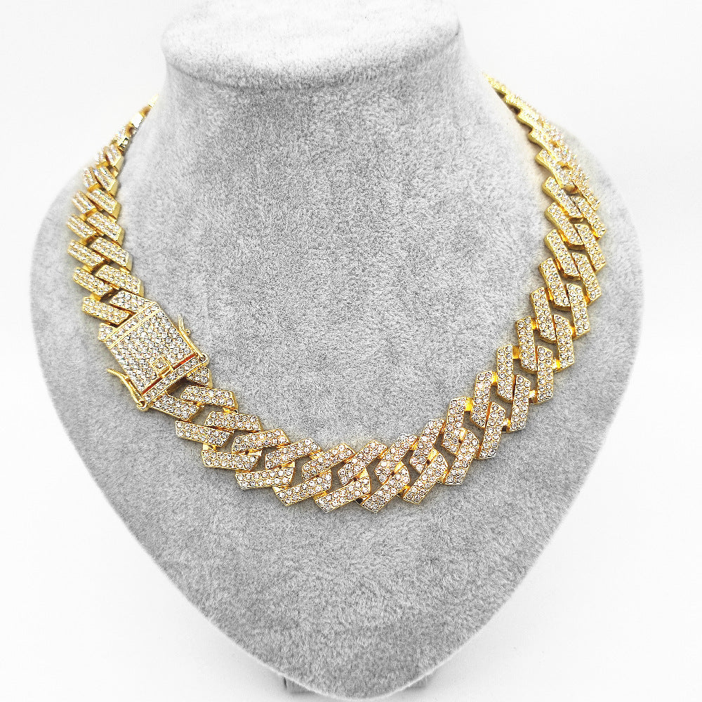 Hip Hop Diamond Prismatic Bar 20mm Bold Gold Chain