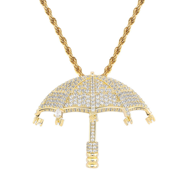 Explosive Umbrella Zircon Pendant Personality Hip Hop Necklace