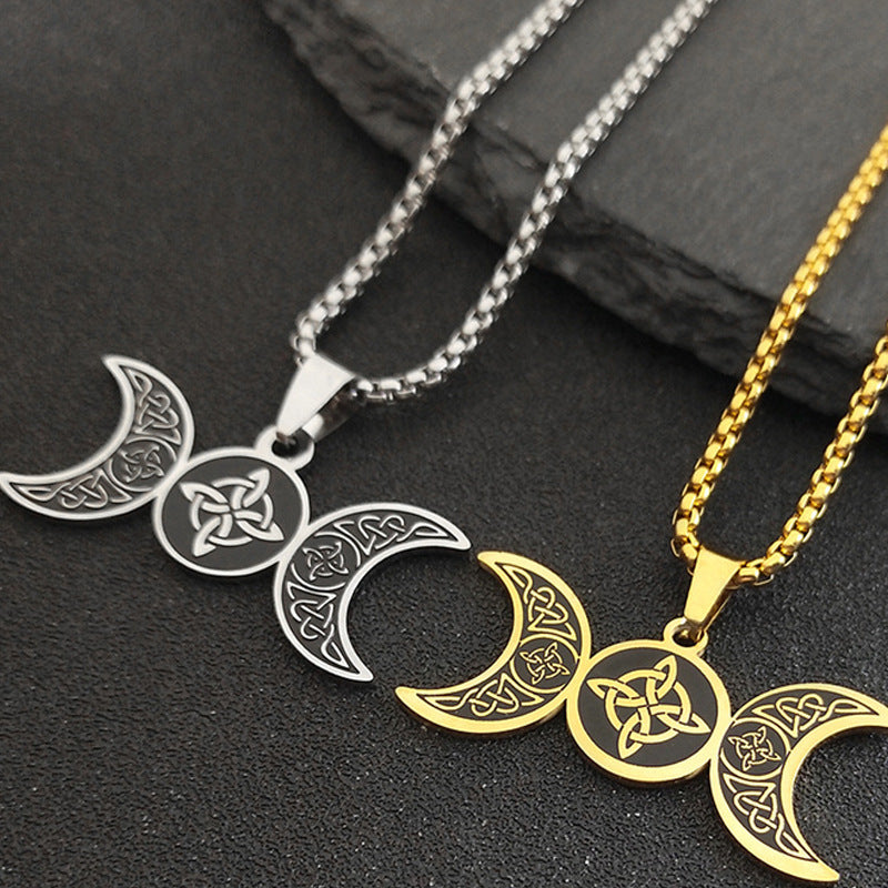 Fashion Triple Moon Necklace Stainless Steel