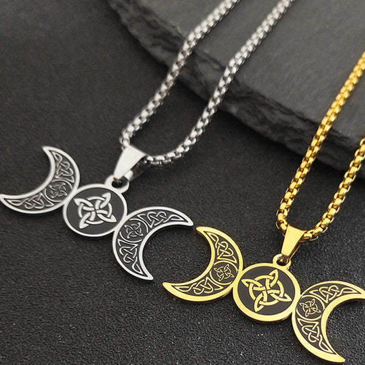 Fashion Triple Moon Necklace Stainless Steel