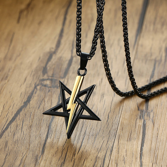 Men's Fashion Hip Hop Stainless Steel Pentagram Lightning Necklace