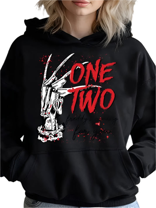 New European And American Long Sleeved Loose Fitting Pullover Printed Women's Hooded Sweatshirt