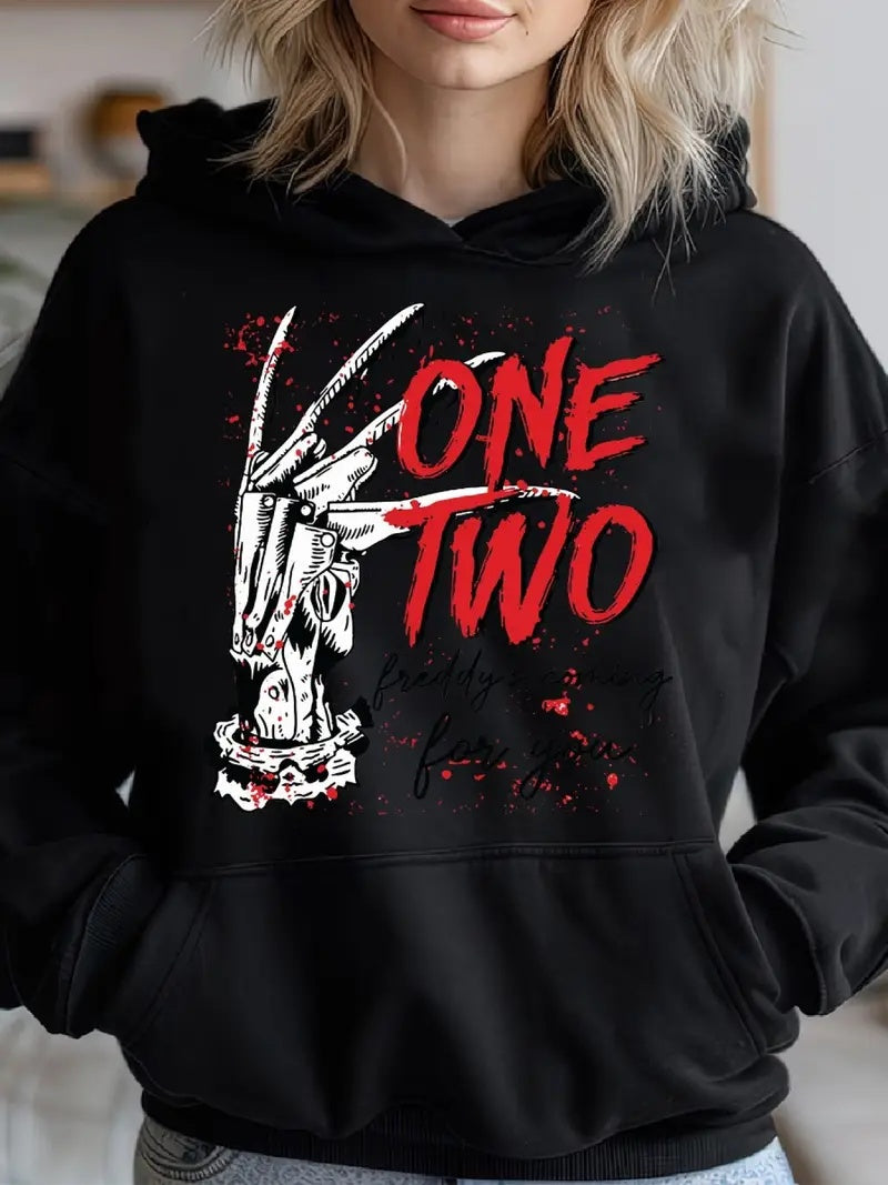 New European And American Long Sleeved Loose Fitting Pullover Printed Women's Hooded Sweatshirt