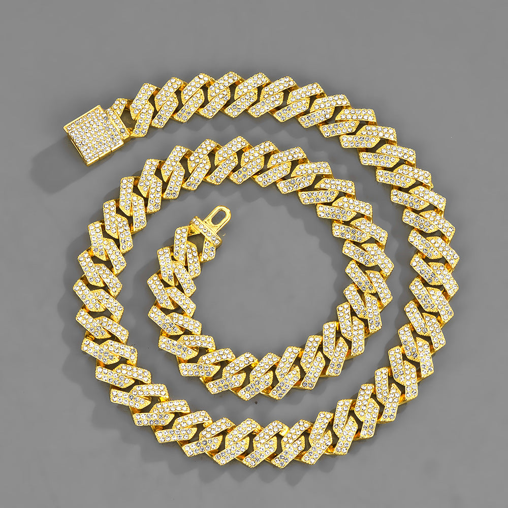 Men's Jewelry 15mm Full Of Diamond Hip-hop Accessories Gold Chain Necklace