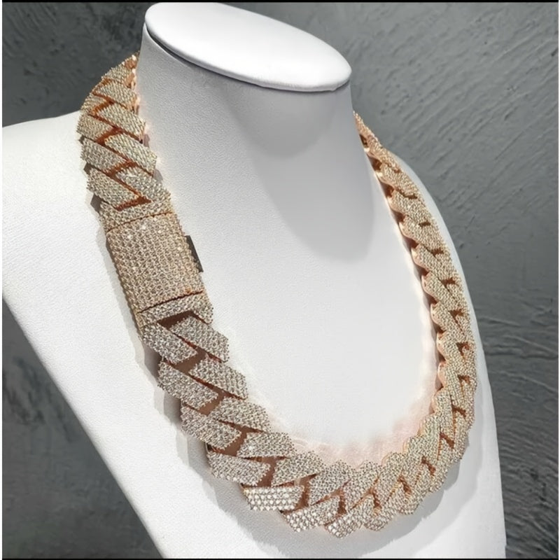 DATNEWDRIP 12mm Wide Double-Row Miami Cuban Link Chain w/ 925 Silver & Inlaid Moissanite Diamnonds