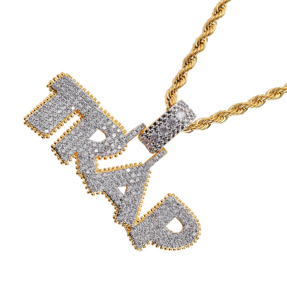 TRAP Pendant Personality Letter Pendant Copper Inlaid Zircon Hip-hop Necklace