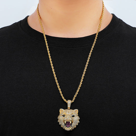 Domineering Wolf Head Pendant Necklace Hip Hop HIPHOP Necklace Full Diamond Luxury Style