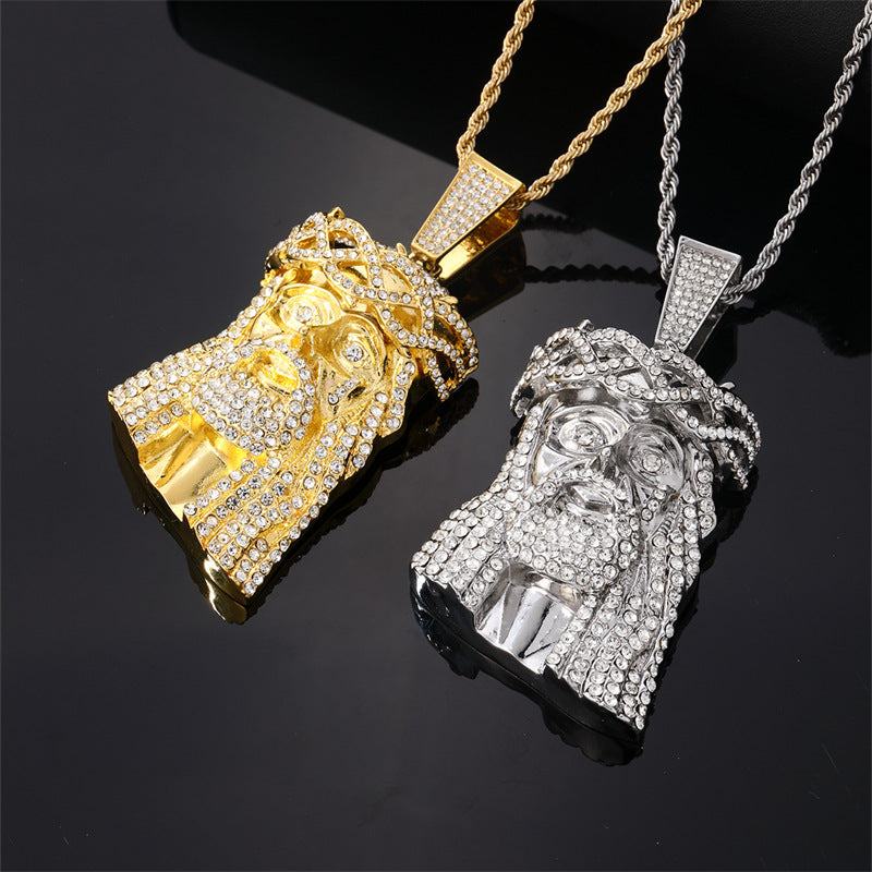 Men's Retro Exaggerated Avatar Micro Inlaid Zircon Hip Hop Necklace