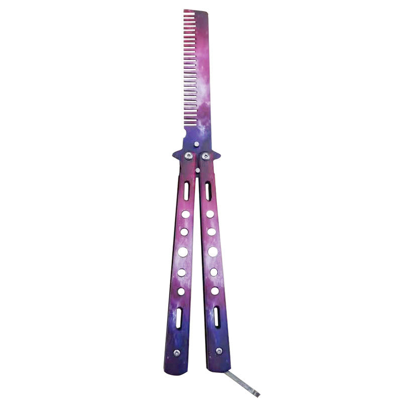 Outdoor Foldable Comb Stainless Steel Practice Training Butterfly Knife Comb Beard Moustache Brushe Salon Hairdressing Hair Styling Tool