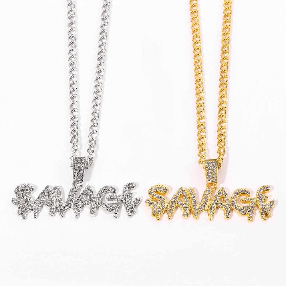 European And American SAVAGE Letter Hip Hop Necklace Pendant