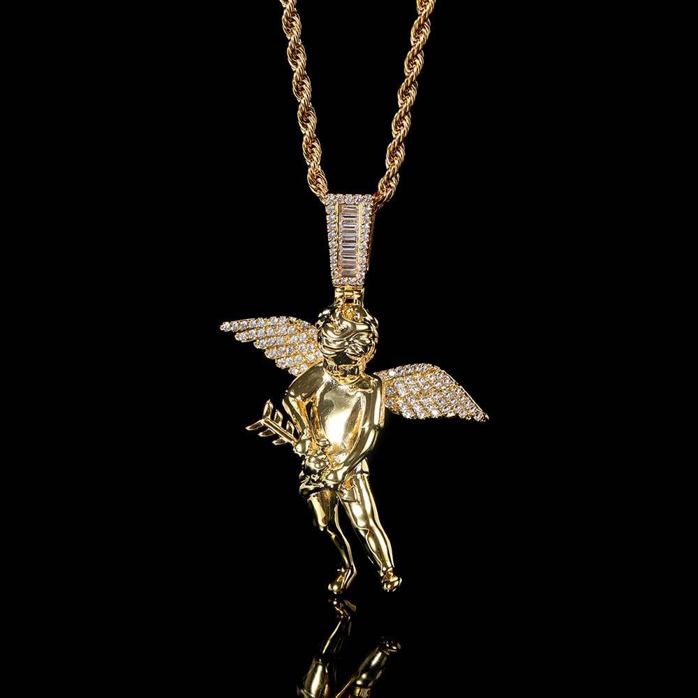 Hip Hop Arrow Wearing Wine Bottle Angel Pendant Real Gold Electroplated Copper Necklace