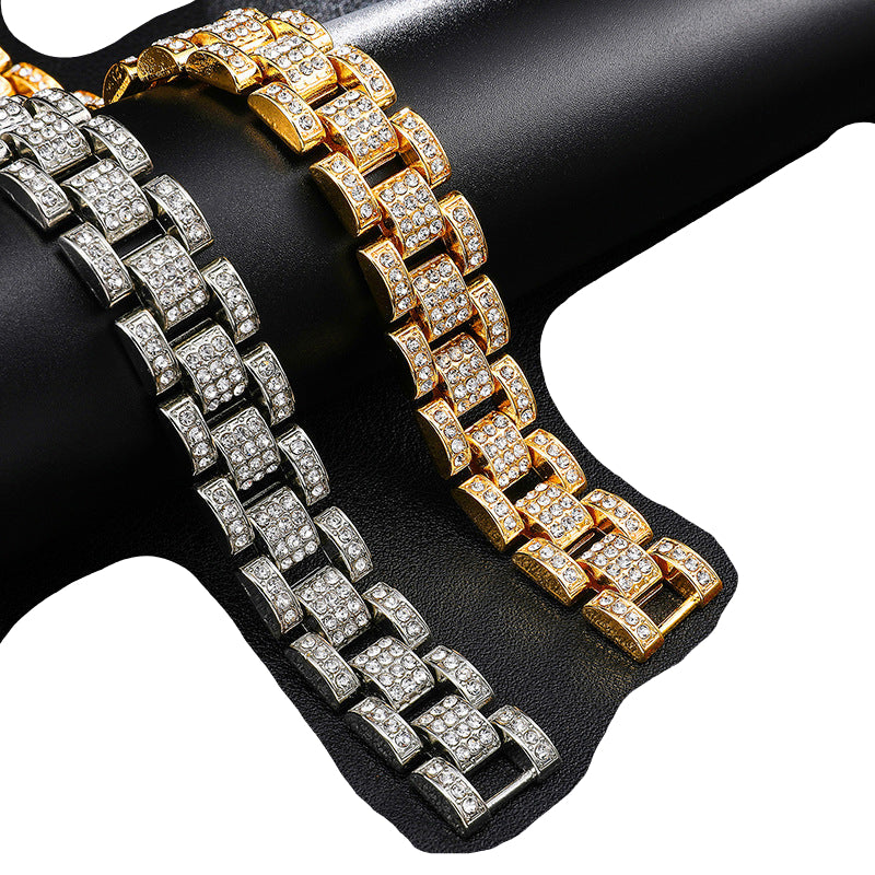 European And American Hip Hop Cuban Chain Diamond Studded Watch Band