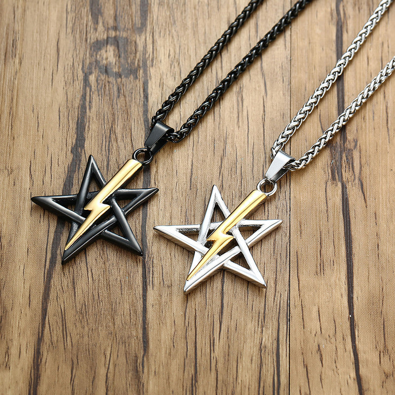 Men's Fashion Hip Hop Stainless Steel Pentagram Lightning Necklace