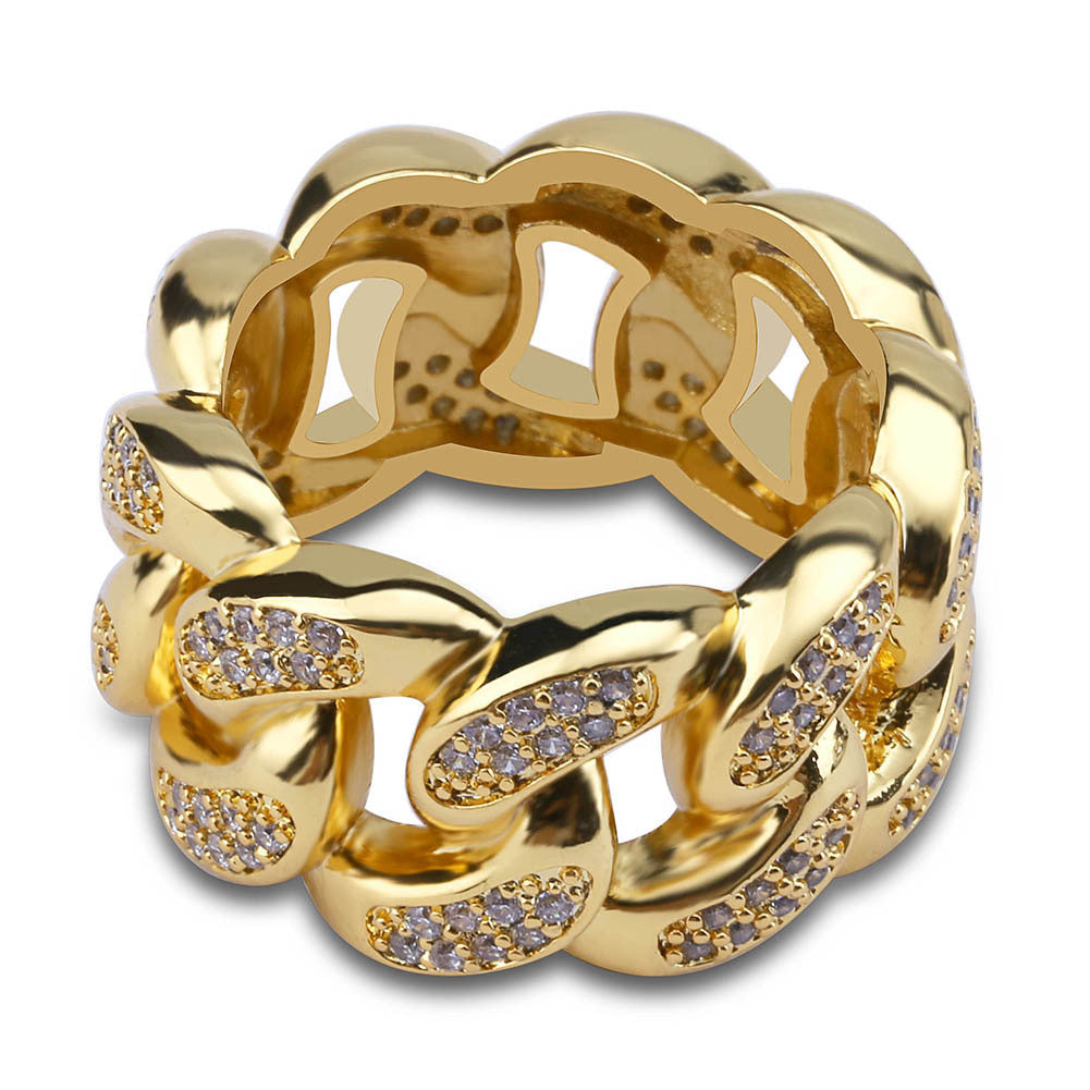 Cuban Link Men's Hip Hop Golden Ice Cube Ring