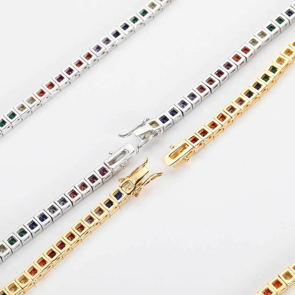 Simple Hip Hop 4mm Colorful Square Tennis Chain Necklace