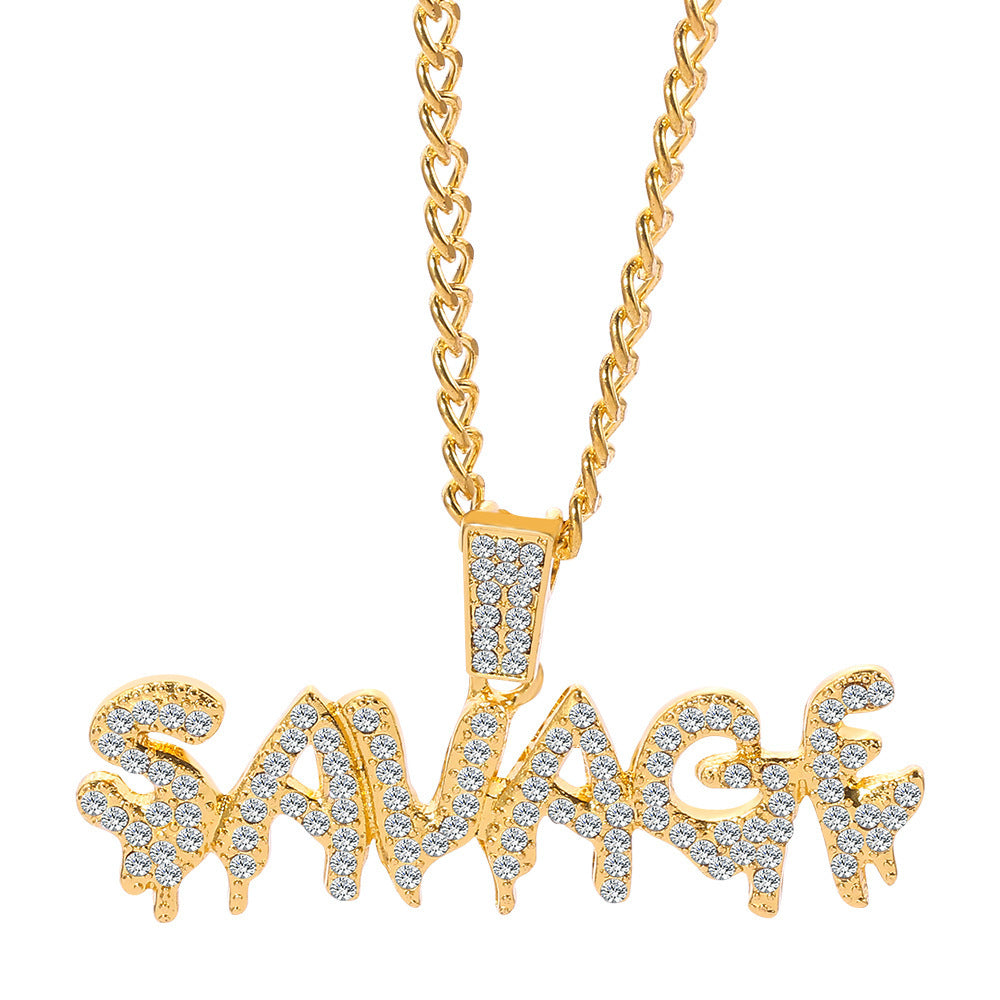 European And American SAVAGE Letter Hip Hop Necklace Pendant