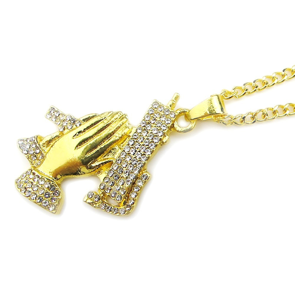 Hands praying hip hop men's chain jewelry long necklace