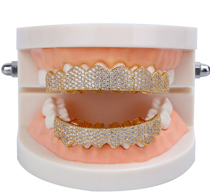 Plated gold micro-inlaid zircon braces hip hop hip-hop crowded gold teeth