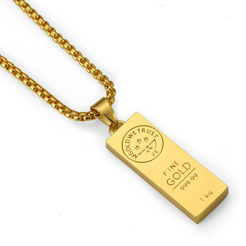 Gold Bar Hip Hop Necklace Pendant