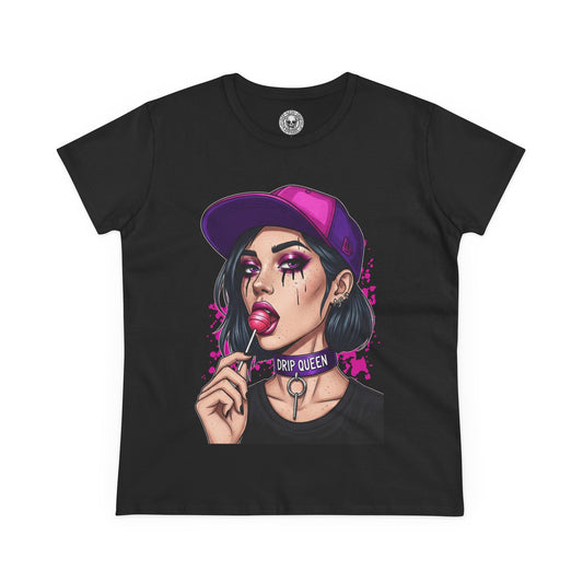 Drip Queen Women's Midweight Cotton Tee, Cute Graphic Shirt, Casual Fashion Top, Unique Gift for Her, Street Style Tee, Fun Summer Wear