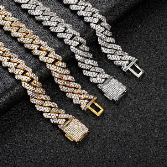 Hip Hop Necklace 15mm Double Row Diamond Cuban Chain