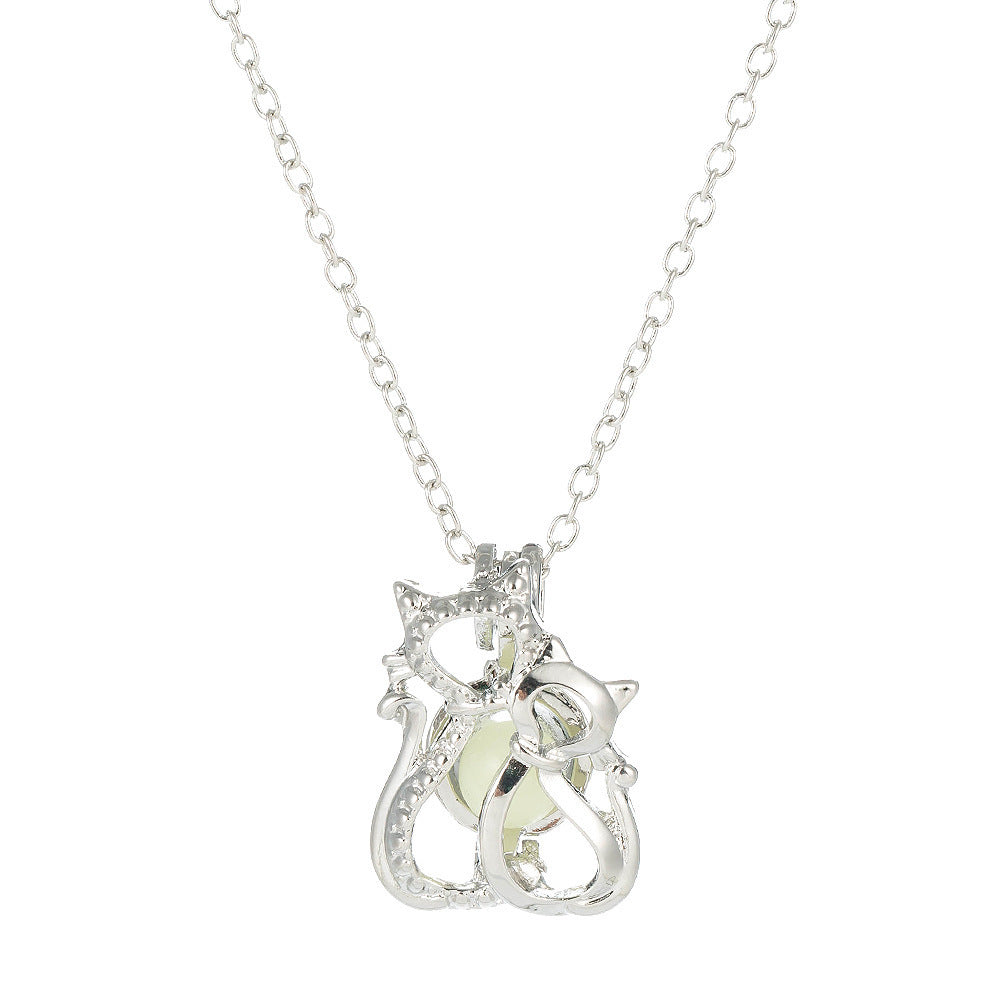 Two cats family love luminous pendant necklace