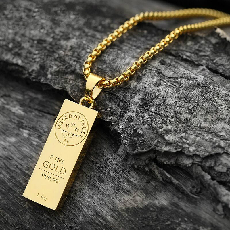 Gold Bar Hip Hop Necklace Pendant