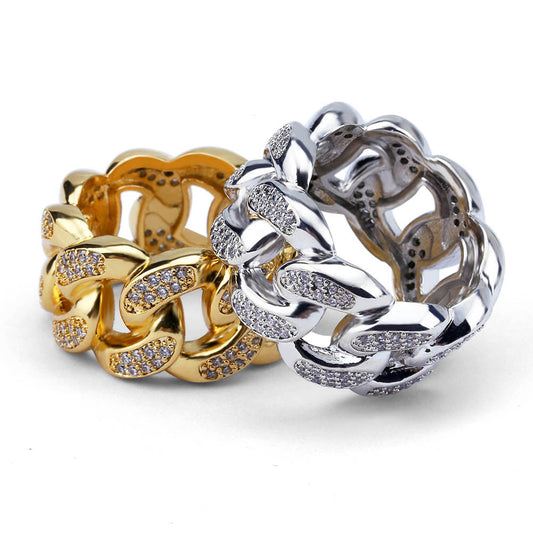 Cuban Link Men's Hip Hop Golden Ice Cube Ring