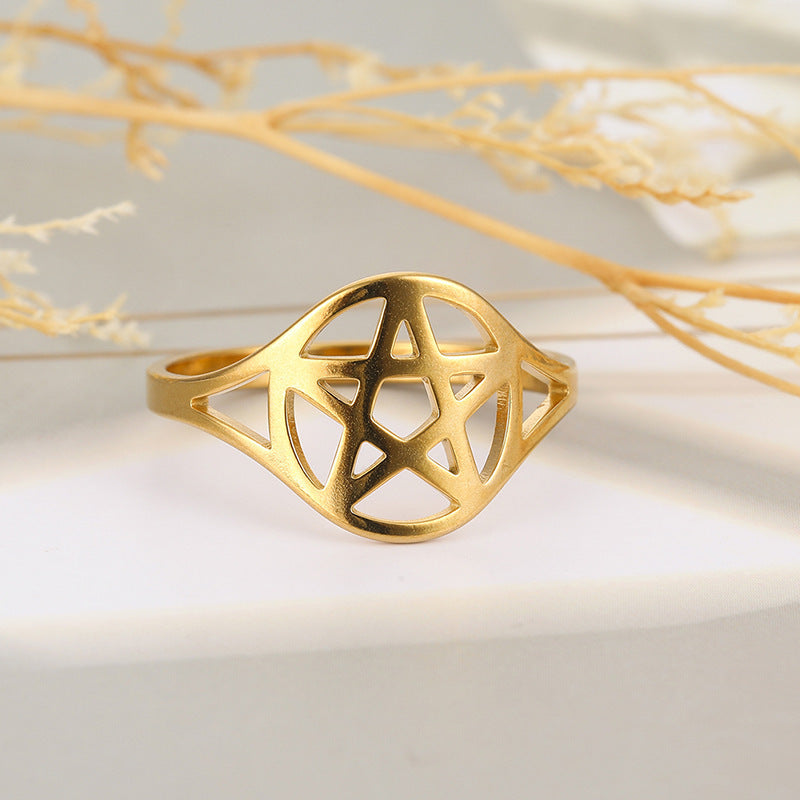 Nordic Lucky Five-Pointed Star Viking Pattern Ring