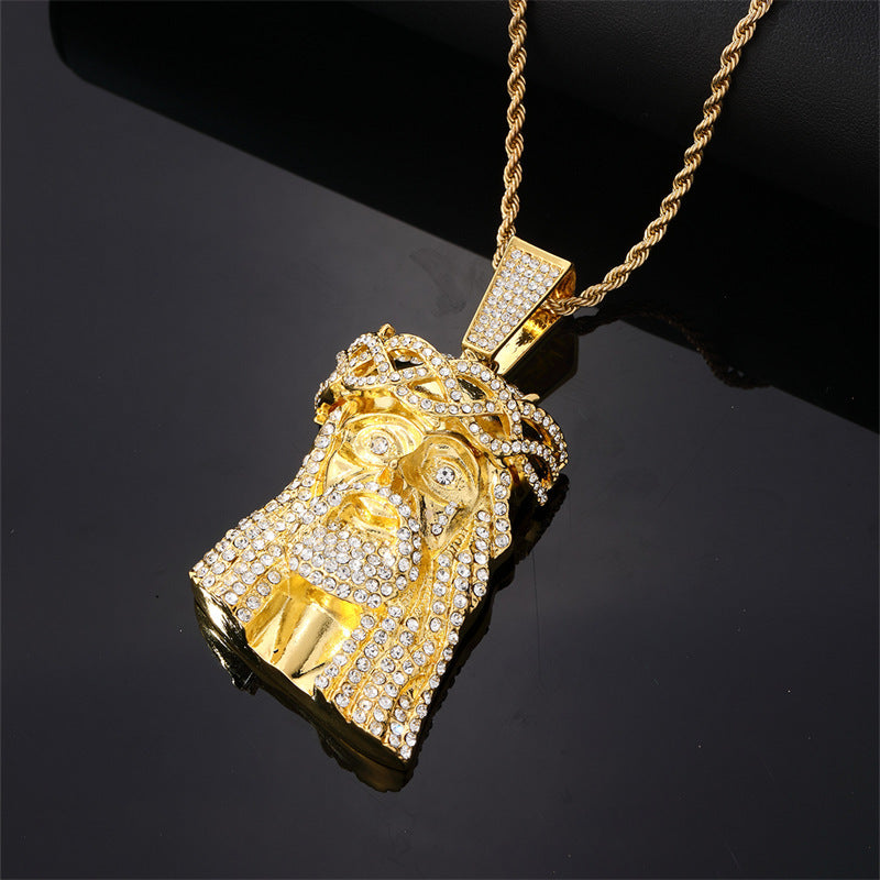 Men's Retro Exaggerated Avatar Micro Inlaid Zircon Hip Hop Necklace