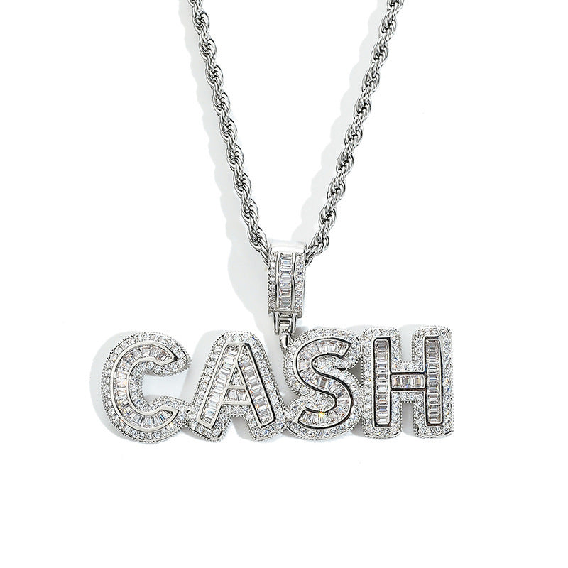 Stitching Full Diamond Rock Sugar Letter Pendant Men's Hip Hop Necklace