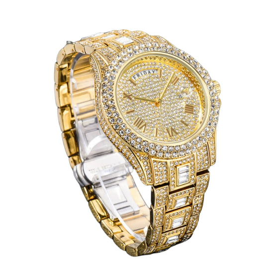 Man Pair Calendar Full Diamond Luxury Quartz Watch