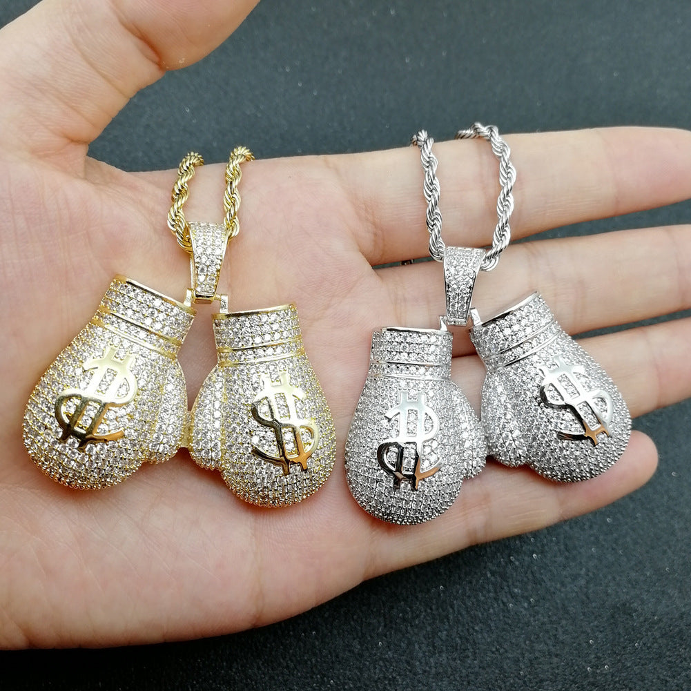 Hip Hop Jewelry Boxing Gloves Dollar Pendant