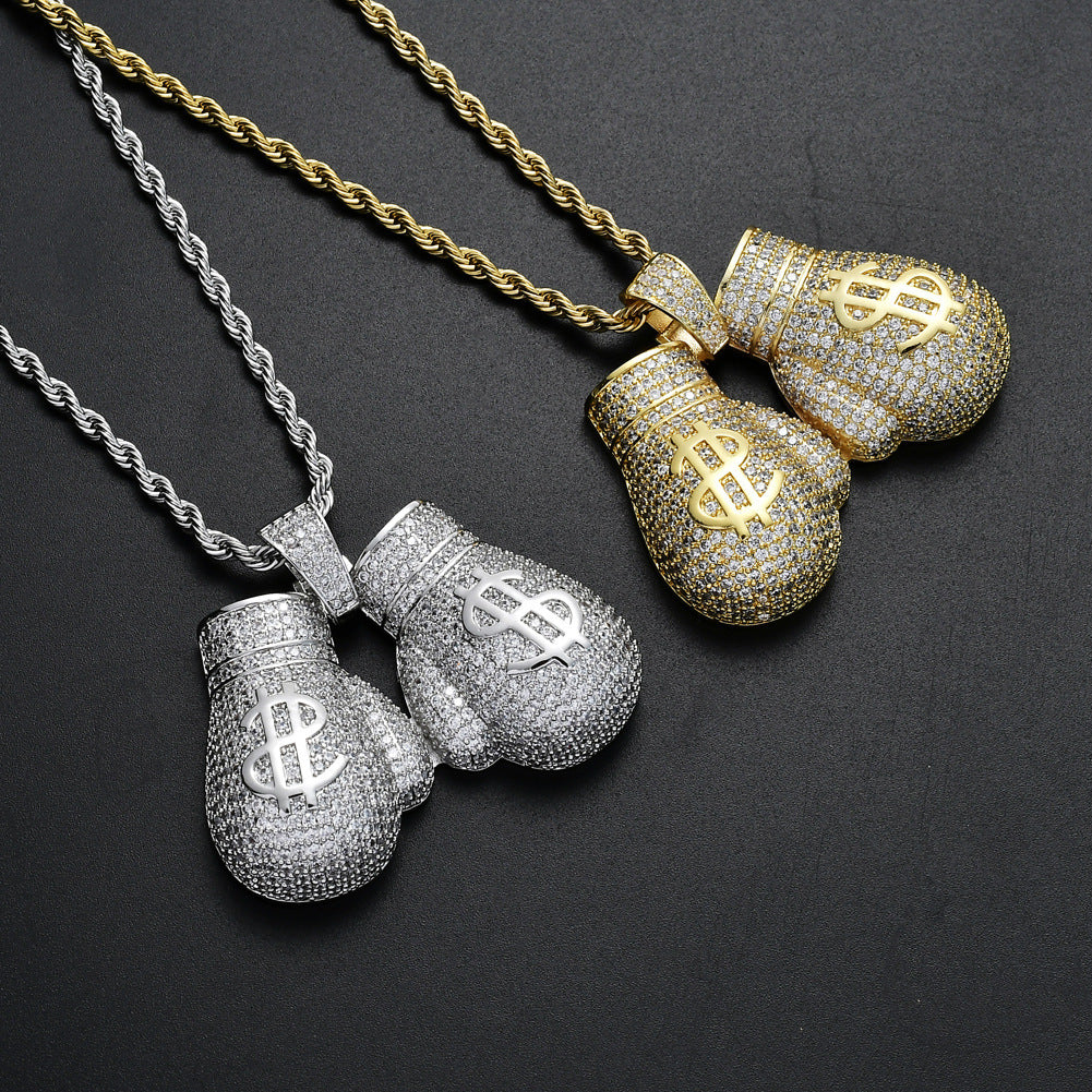 Hip Hop Jewelry Boxing Gloves Dollar Pendant