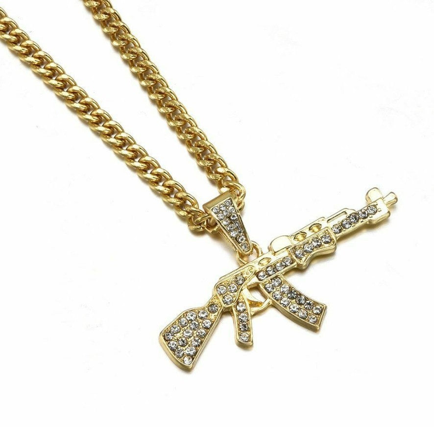 Men's Submachine Gun Necklace Creative Diamond Hip Hop Male Pendant