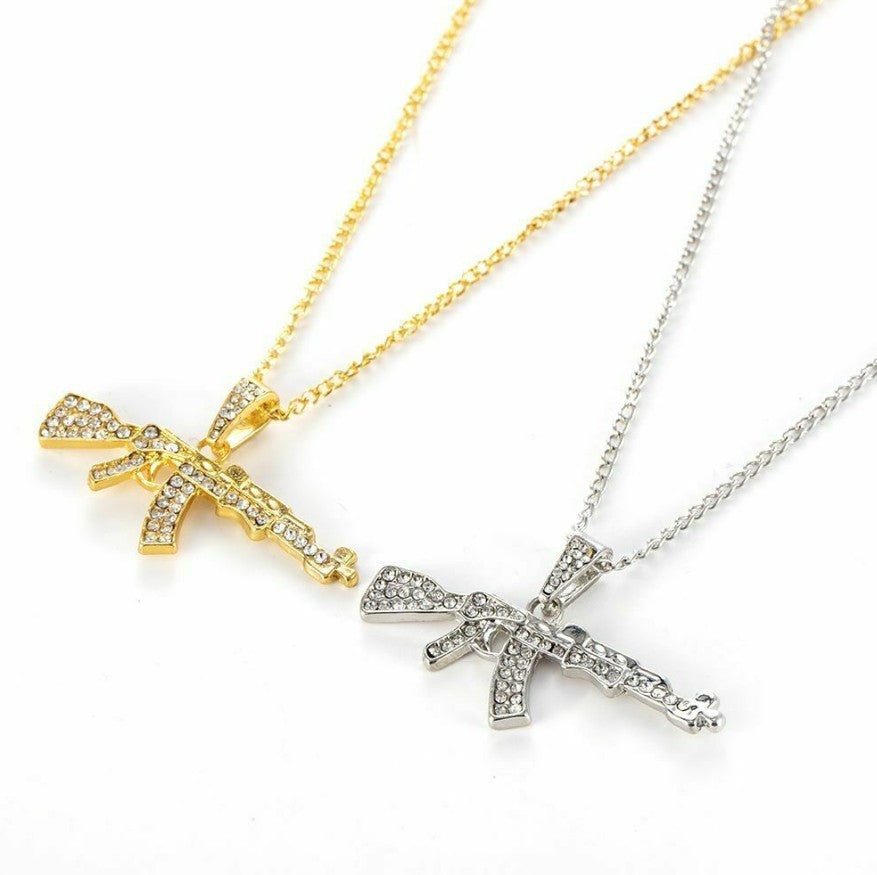 Men's Submachine Gun Necklace Creative Diamond Hip Hop Male Pendant