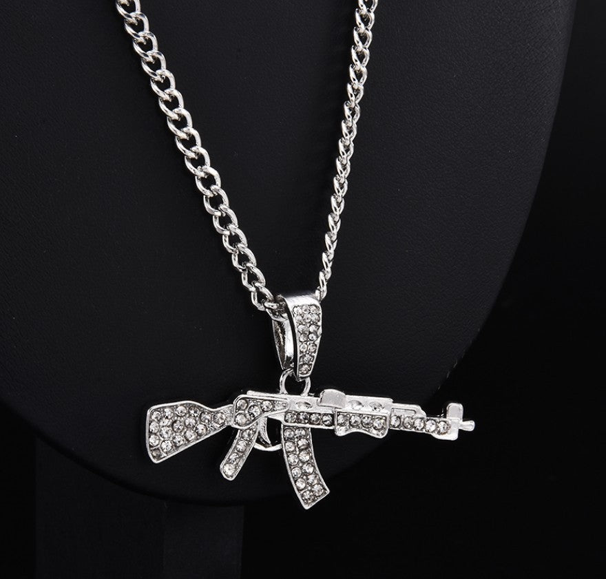 Men's Submachine Gun Necklace Creative Diamond Hip Hop Male Pendant