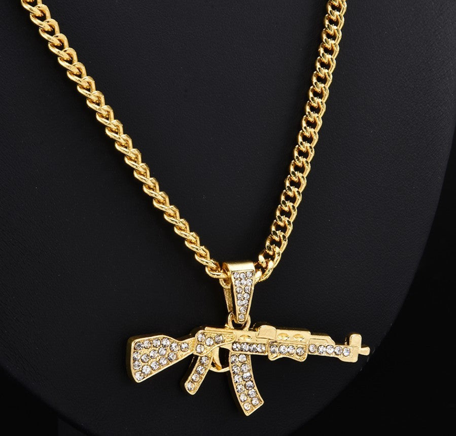 Men's Submachine Gun Necklace Creative Diamond Hip Hop Male Pendant