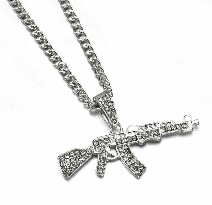 Men's Submachine Gun Necklace Creative Diamond Hip Hop Male Pendant