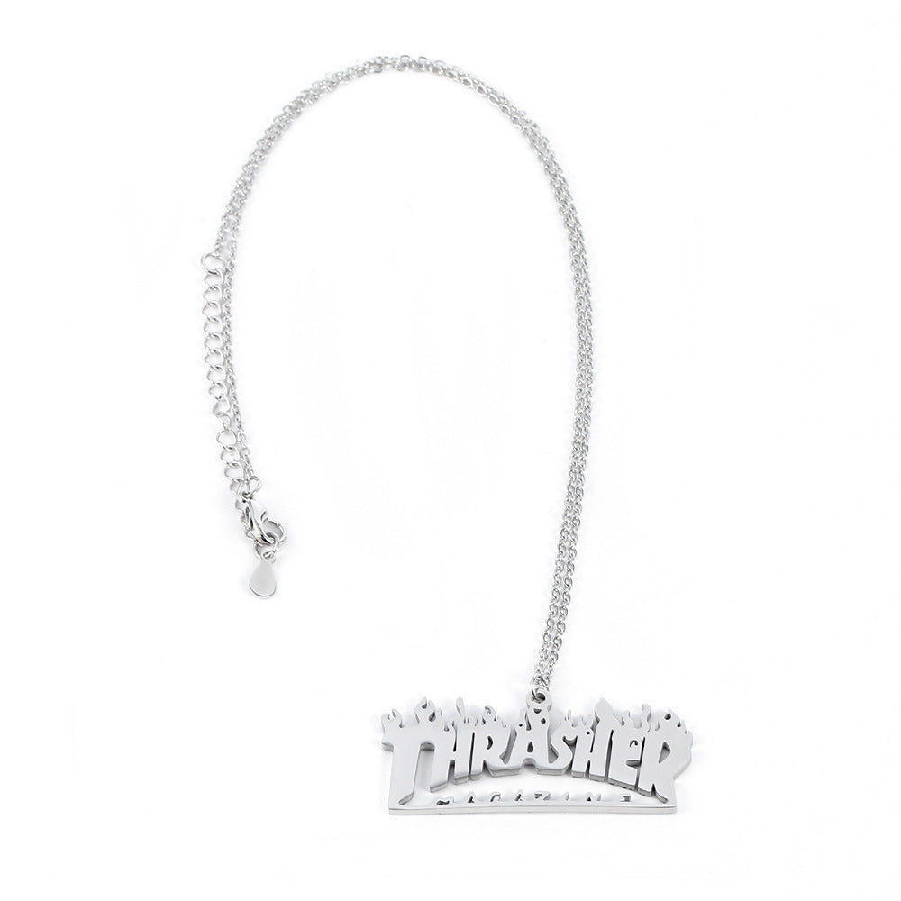 Hip Hop Personality Cool Flame Letter Pendant Necklace