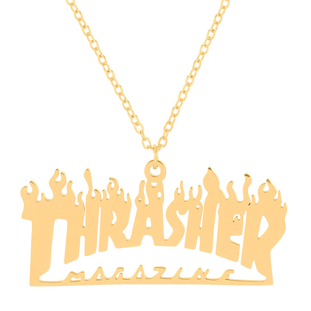 Hip Hop Personality Cool Flame Letter Pendant Necklace