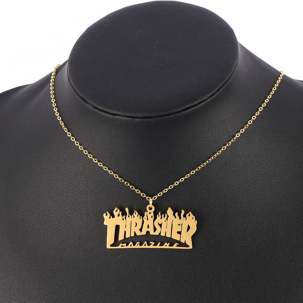 Hip Hop Personality Cool Flame Letter Pendant Necklace