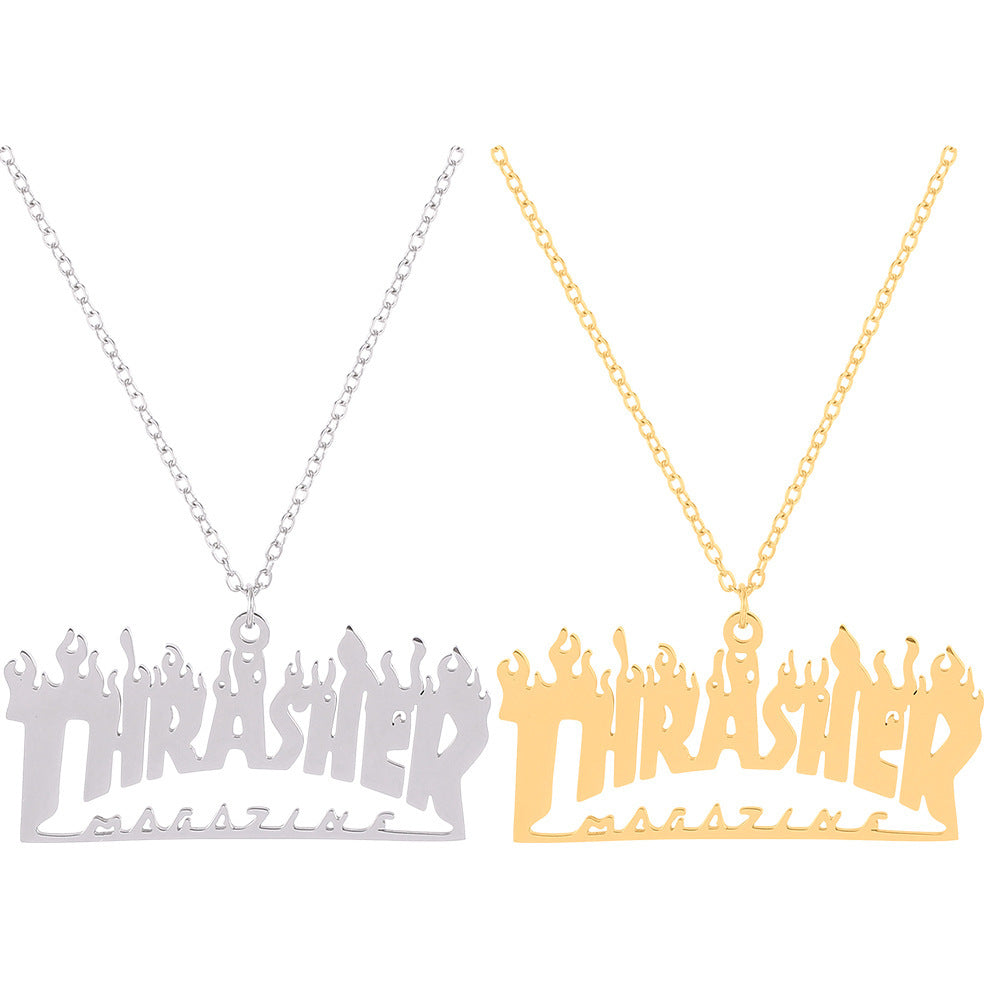 Hip Hop Personality Cool Flame Letter Pendant Necklace