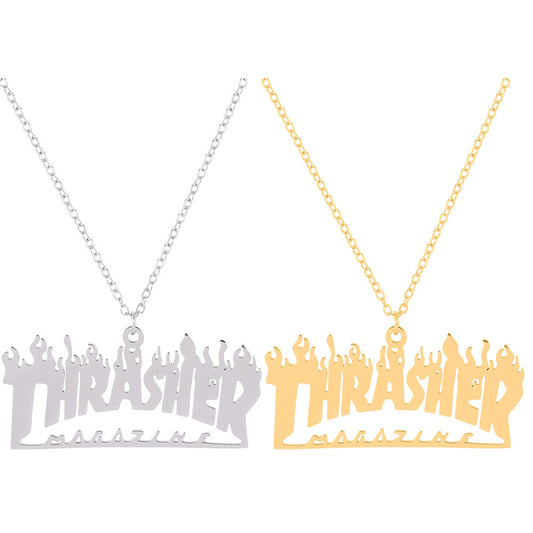 Hip Hop Personality Cool Flame Letter Pendant Necklace