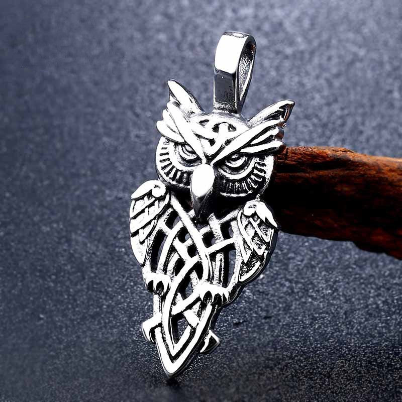 Stainless Steel Viking Owl Pendant