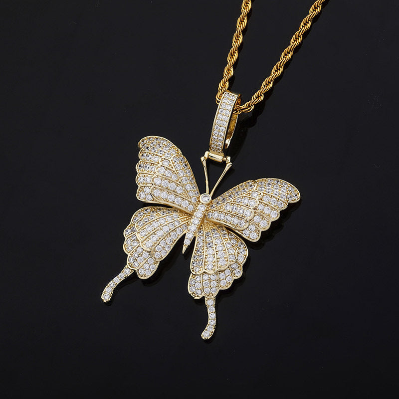 Butterfly Pendant Full Of Zircon Hip Hop Necklace For Men And Women Clavicle Chain