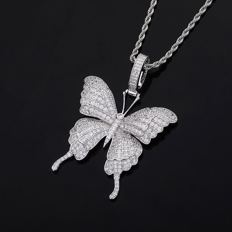 Butterfly Pendant Full Of Zircon Hip Hop Necklace For Men And Women Clavicle Chain