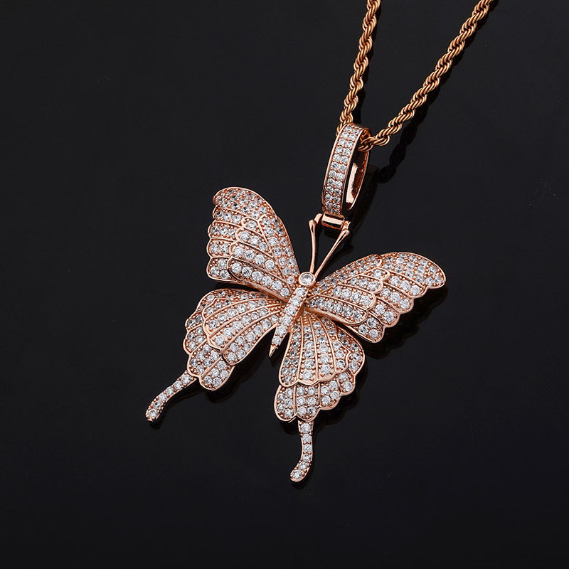 Butterfly Pendant Full Of Zircon Hip Hop Necklace For Men And Women Clavicle Chain